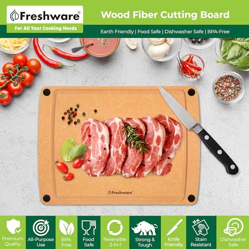 Cutting Board for Kitchen, Wood Cutting Board with Juice Grooves, Dishwasher Safe, Non-Porous, BPA Free, Medium Cutting Boards, 15 x 11.25-inch, Natural Slate