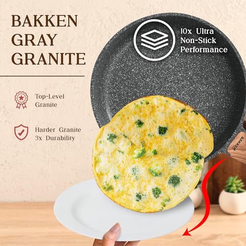 Bakken-Swiss 14-Piece Kitchen Cookware Set – Granite Non-Stick – Eco-Friendly – PFOA, PFOS, and PTFE Free for All Stoves & Oven-Safe - Marble coatin