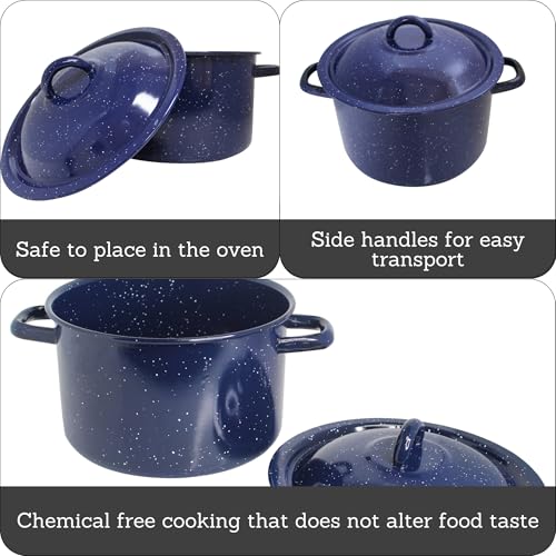 IMUSA USA Blue Enamel Stock Pot with Lid 12-Quart Speckled (C20666-10646W)