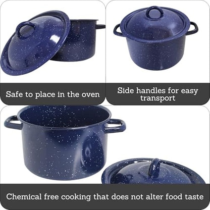 IMUSA USA Blue Enamel Stock Pot with Lid 12-Quart Speckled (C20666-10646W)