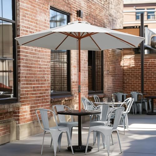 Yescom 9FT Wooden Patio Umbrella UV30+ for Beach Pool Wedding Party Table Market Garden Yard Hotel Deck Cafe White
