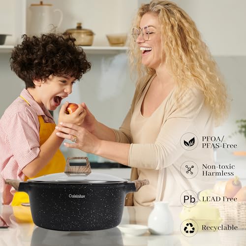 Cuisinluv 23Pcs Pots and Pans Set Non Stick, Kitchen Cookware Sets, Granite Induction Cookware Non Stick Cooking Set w/Frying Pans, Saucepans, Griddle, EggPan (Black)