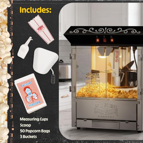 Perfect Popper Popcorn Machine - 10oz Stainless-Steel Kettle, Reject Kernel Tray, Warming Light, and Accessories by Great Northern Popcorn (Black)