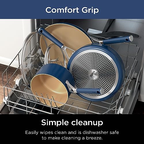 Ninja Ceramic Cookware Set, Extended Life 11-Piece Kitchen Cookware Sets with Comfort Grip, Nonstick Fry Pans, Pots, PTFE Free, Oven & Dishwasher Safe, Stovetop Compatible, Navy Blue, CW49011
