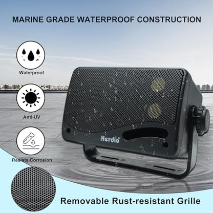 Herdio 3.5 Inch Passive Outdoor Speakers Wired Waterproof, 200W 3 Way Premium Mountable Wall Mount Speakers with Superior Sound, All-Weather Durability, for Patio Marine Boat Garage Indoor(Black Pair)