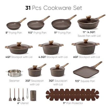 CAROTE 31pcs Pots and Pans Set Non Stick, Cookware Set Pots and Pans Induction Cook Ware, Nonstick Kitchen Cooking, PFOA Free