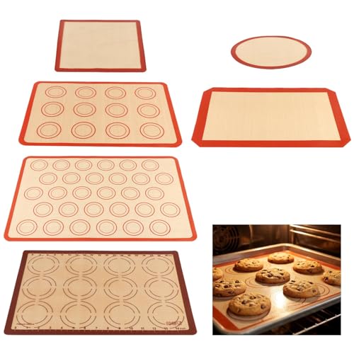 Silicone Baking Mat Set, Extra Thick Silicone Mats, 6-Pack Nonstick Baking Sheet Liners, Reusable Oven Mats, Heat Resistant -40°F to 446°F, Dishwasher Safe for Macarons, Cookies, Pizza, Bread