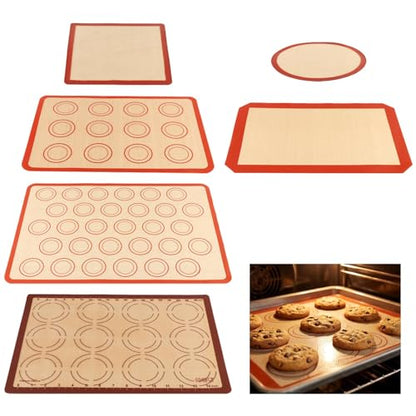 Silicone Baking Mat Set, Extra Thick Silicone Mats, 6-Pack Nonstick Baking Sheet Liners, Reusable Oven Mats, Heat Resistant -40°F to 446°F, Dishwasher Safe for Macarons, Cookies, Pizza, Bread