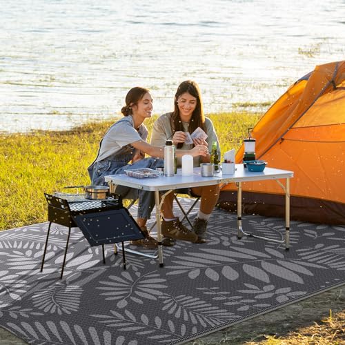 StepRite Outdoor Rug, Patio Rug, Plastic Straw Camping Rugs, Large Waterproof Area Rug and Mat for Outdoors, RV, Patio, Backyard, Deck, Porch, Beach, Balcony, (5'x 8', White&Gray)