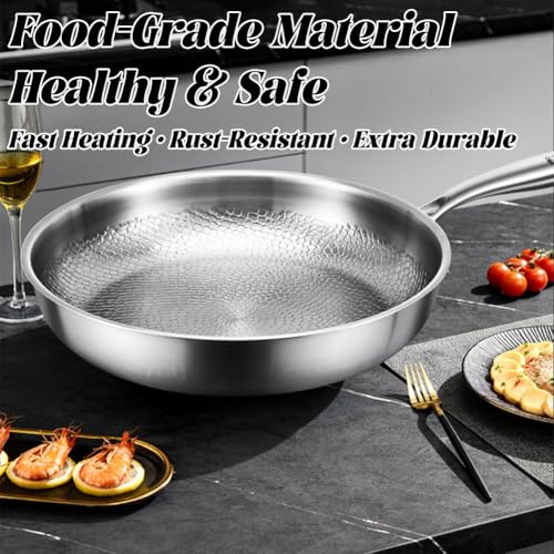 ASHPWD Titanium Frying Pan for Cooking, Hammered Non-Stick Titanium Pan with Lid, Scratch-Resistant & Durable Titanium Skillet for Healthy Cooking (9inch)