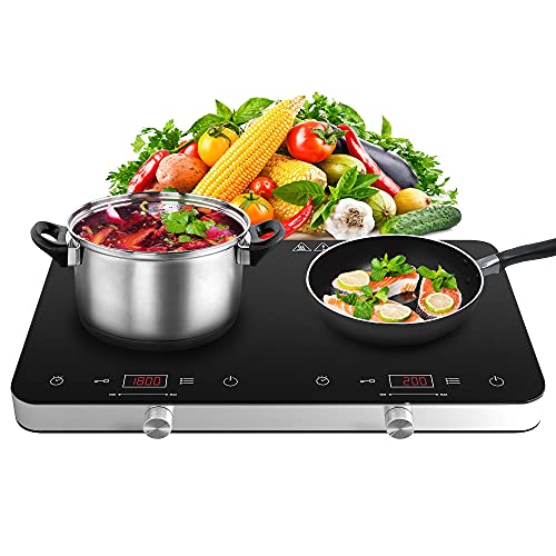COOKTRON Double Induction Cooktop Burner, 1800w 2 burner Induction Cooker Cooktop, 10 Temperature 9 Power Settings Portable Electric Countertop Burner Touch Stove with Child Safety Lock & Timer