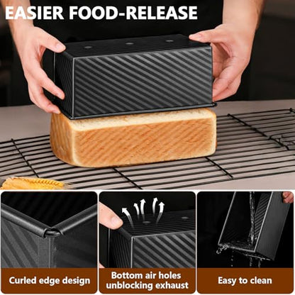 Shinsin Pullman Loaf Pan with Lid 13x4, 2.2 lb Dough Capacity Bread Loaf Pan, PFTE and PFOA-Free, Healthy Baking for Homemade Sourdough & Sandwich Bread, Nonstick & Easy Clean (Black)