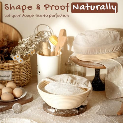 Astercook Sourdough Starter Kit with Round & Oval Banneton Bread Proofing Basket, Bread Sling, Starter Jar, Dough Whisk, Scrapers, Stencils, Complete Sourdough Bread Baking Supplies, Mothers Day Gifts