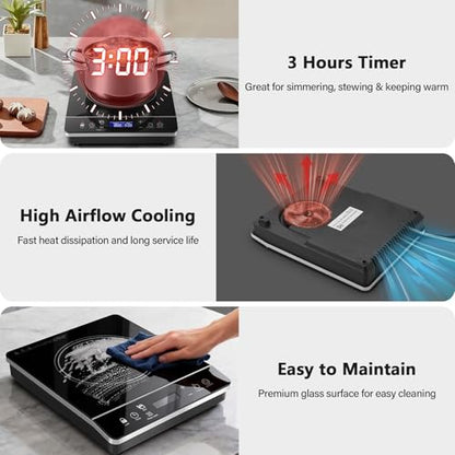 Portable Induction Cooktop Burner, 1800W Induction Hot Plate with LCD Touch, 20 Cooking Modes & 3-Hour Timer, Child Safety Lock & Auto Shutoff, ETL Certified Electric Stove for Home, Dorm, RV