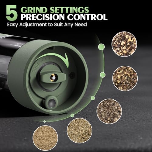Salt and Pepper Grinder Set Mom Gifts, Electric Automatic Green Salt Pepper Shakers Home Kitchen Gadgets for New Home, Adjustable Coarseness Pepper Grinder Kitchen Appliances