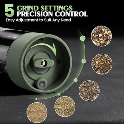 Salt and Pepper Grinder Set Mom Gifts, Electric Automatic Green Salt Pepper Shakers Home Kitchen Gadgets for New Home, Adjustable Coarseness Pepper Grinder Kitchen Appliances
