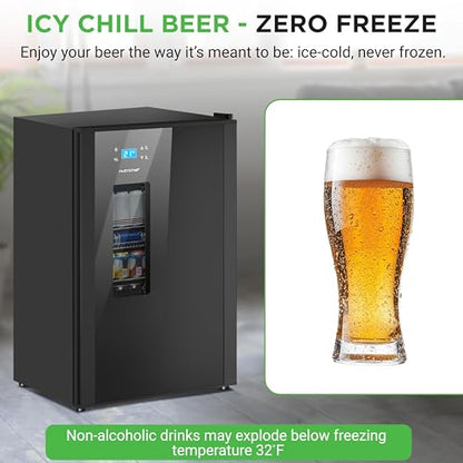 Nutrichef Beer Fridge 108 Can Capacity | Freestanding Beverage Refrigerator with Glass Door for Beer & Soda | Adjustable Temperature 21°F to 64°F | Adjustable Shelves | 19 x 17 x 33 IN | Black