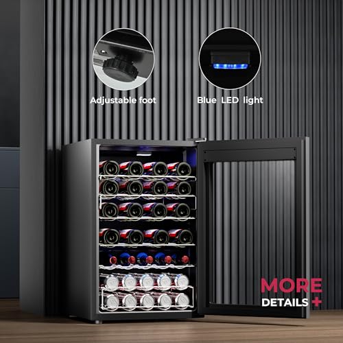 Icyglee 4.5 CU.FT Wine Cooler Refrigerator, Small Freestanding Wine Fridge for Red, White and Champagne, Mini Fridge with Adjust Temperature, Black