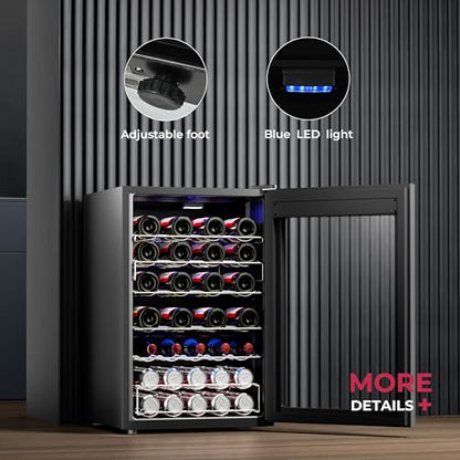 Icyglee 4.5 CU.FT Wine Cooler Refrigerator, Small Freestanding Wine Fridge for Red, White and Champagne, Mini Fridge with Adjust Temperature, Black