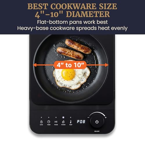 Elite Gourmet Slim Portable Induction Cooktop, 1500W Countertop Burner with 10 Power Levels & Temperature Control (140°F–465°F), Ultra-Slim 2" Design, Digital Touch Controls, Timer & Child Lock