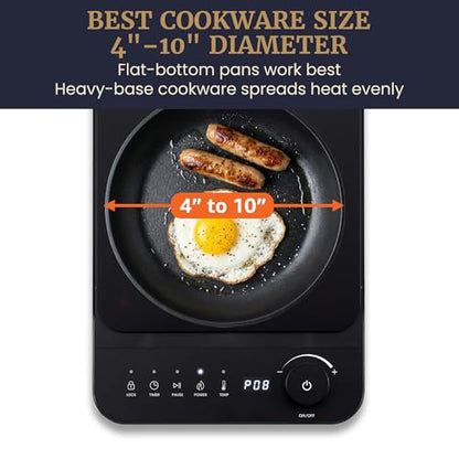 Elite Gourmet Slim Portable Induction Cooktop, 1500W Countertop Burner with 10 Power Levels & Temperature Control (140°F–465°F), Ultra-Slim 2" Design, Digital Touch Controls, Timer & Child Lock