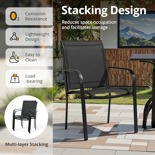 Crownland 7 Piece Patio Dining Set, Outdoor Textilene Dining Sets, 6 Textilene Metal Chairs and Rectangular Outdoor Dining Table with 1.57" Umbrella Hole,Black