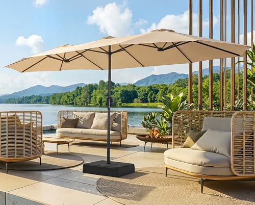 SUPERJARE 15FT Outdoor Patio Umbrella with Base Included, Double Sided Pool Umbrellas with Fade Resistant Canopy, Extra-Large Table Umbrella for Deck, Market, Backyard, Beige