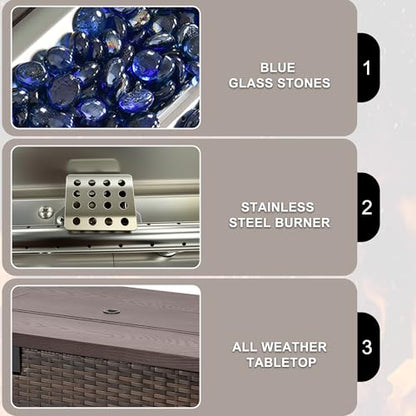 42 Inch Propane Fire Pit Table, 50,000 BTU Outdoor Gas Fire Pits with Removable Lid, 2 in 1 Rectangular Firepit Table for Outside Patio Deck and Garden
