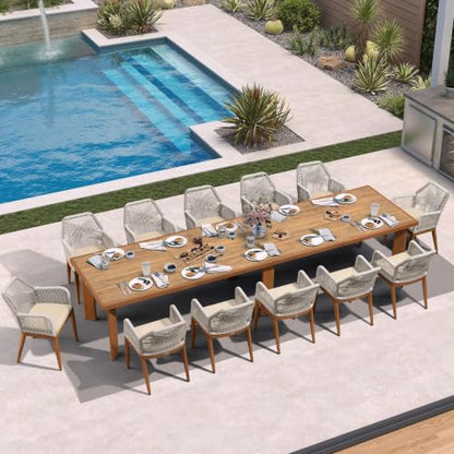 PURPLE LEAF 13 Pieces Patio Dining Set with Cushion and Arm, Deep Teak