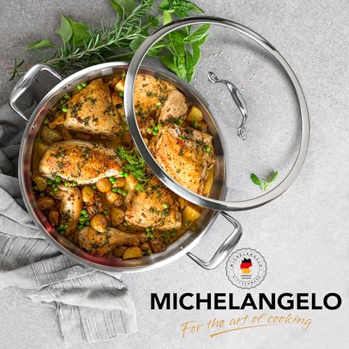 MICHELANGELO 12 Inch Stainless Steel Pan with Lid - Large Saute Pan with Lid, Deep Frying Pan Dishwasher & Oven-Safe, All Cooktops Compatible, 6 Quart