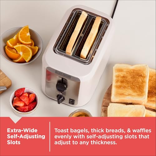 BLACK+DECKER 2-Slice Toaster, Extra-Wide Slots, 7 Shade Settings, Bagel & Frozen Functions, Removable Crumb Tray, Baked Stone