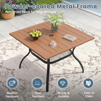 DIFY 5 Piece Patio Dining Set, 38" Square Table & Wicker Chairs, Walnut