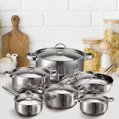 Hunnycook Stainless Steel Cookware Set - 15 Pieces Stainless Steel Pots and Pans Set, Includes 6 Pots and Pans, 6 Lids and 3 Utensils, Fixed Handles, Induction Safe and Dishwasher Safe