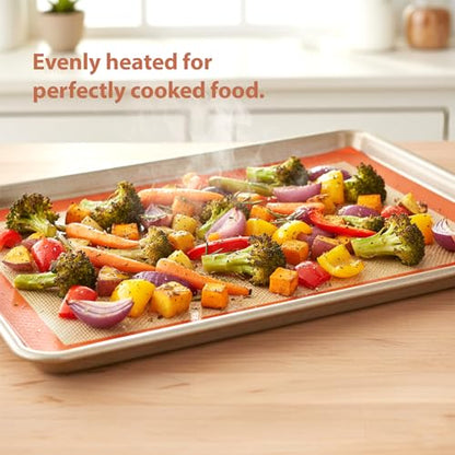 Silicone Baking Mat, Baking Sheets Non Stick, Silicone Mats for Baking, 3 Pcs Baking Supplies for Cookies, Bread & Pastry, Heat-Resistant & Reusable, Orange