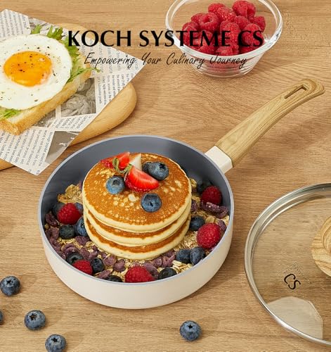 KOCH SYSTEME CS 6 Inch Frying Pan with Lid, Small Fry Pan with Nonstick Ceramic Interior, Single Egg Pan, 6" Frying Pan Nonstick with Stay-Cool Handle, Mini Omelette Pan