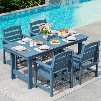 SERWALL 5 Pcs HDPE Patio Dining Set, Outdoor Dining Set for 4, Blue