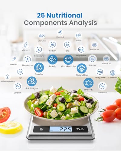 RENPHO Digital Food Scale with Nutritional Calculator, Smart Food Kitchen Scale, Food Weight Scale Grams and Ounces for Weight Loss, Calorie, Macro and Cooking, Stainless Steel