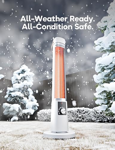 Patio Heater for Outdoor Use, Infrared Electric Outdoor Heater, 1500W Instant Heating, 60-Degree Oscillation, 9 Heat Levels, 9H Timer, Remote, for Garage, Backyard, Large Room, Indoor, 32.2", White
