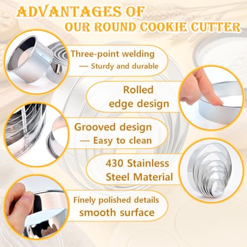 CUTENJOY 6 PCS Round Cookie Cutters (2, 3, 3.5, 4, 5, 6 Inch), Stainless Steel Biscuit Cutters For Baking, Large Circle Cookie Cutter for Baking, Pastry, Donuts, Fondant, Sandwich