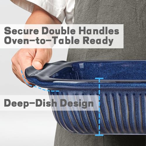 Artena Casserole Dishes For Oven, Ceramic Baking Dish, Large Lasagna Pan With Handles, Baking Pan Casserole Dish, Rectangular Bakeware Deep, Set Of 3 (5.1Qt/2.3Qt/1.1Qt) (Blue - Baking Dish With Lids)