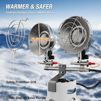 QIOMALA 30000 BTU Propane Heater Outdoor, Double Tank Top Cordless Radiant Gas Heater, Tip-Over Protection, Safety Shut-off Valve for Patio, Camping, Fishing, Garage