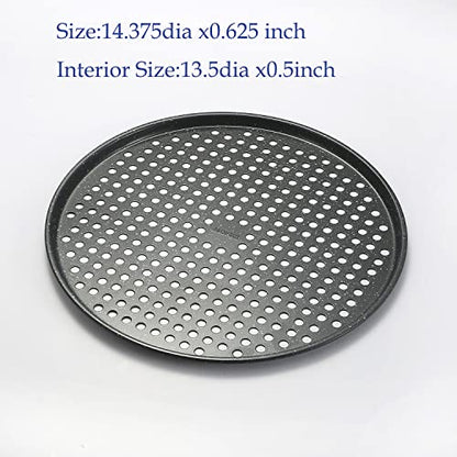 Monfish 14 inch Pizza Pan with holes 2 pack perforated huge Pizza Tray Carbon Steel Crisper Pan Non stick Pizza pan for oven