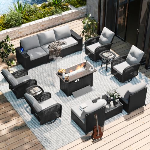 Aoxun 13-Piece Widen Armrests Patio Furniture Set with 44" Fire Pit Table