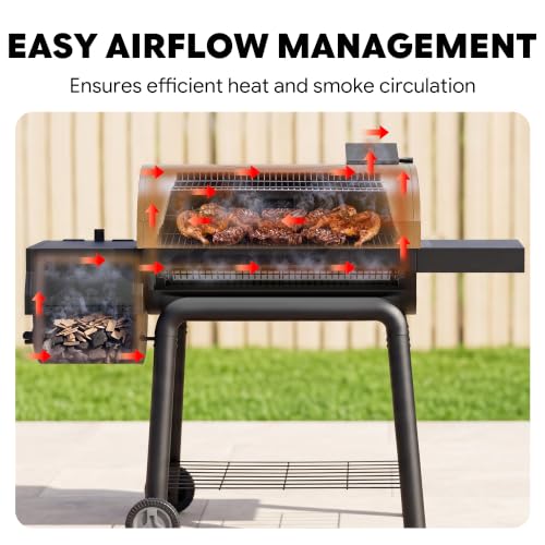Feasto Heavy-Duty 30-Inch Charcoal Grill with Offset Smoker, Golden