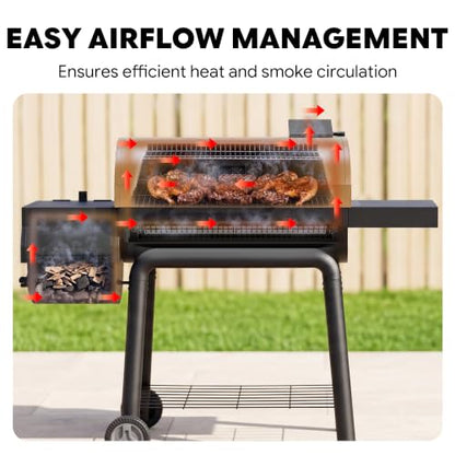 Feasto Heavy-Duty 30-Inch Charcoal Grill with Offset Smoker, Golden