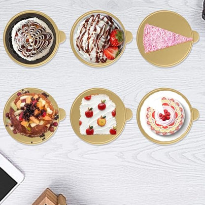 CYEAH 400 Pcs Mini Cake Boards, 3 inch Round Golden Mousse Cake Boards, Mini Cakes Bases Cakes Cardboard for Cupcake Dessert Displays, Circle Cardboards Dessert Boards Pastry Base - Grease Proof