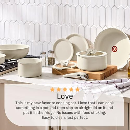 T-fal Ingenio Essentials Cookware Set with Detachable/Removable Handle 11 Piece, Granite Titanium Non Stick, Oven Broiler Safe 500F, Stackable, Pots and Pans Set, Frying Pans, Dishwasher Safe, Beige