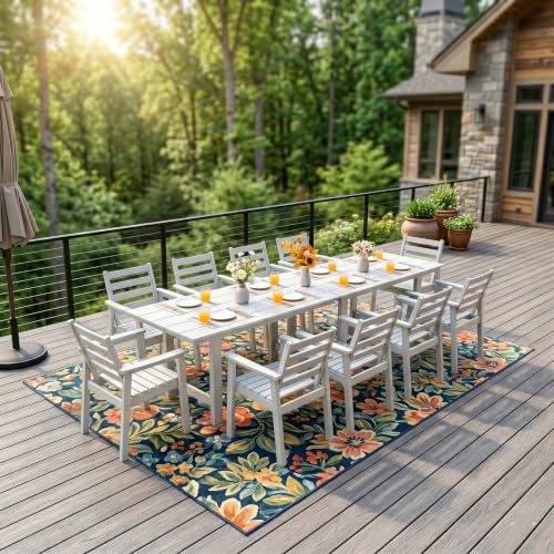AZXZCS 12-Piece Outdoor Dining Set, All-Weather HDPE Patio Furniture, Two 66.5" Slatted Table with 1.6" Umbrella Hole & 10 Ergonomic Armchairs, Heavy Duty 350lbs Capacity, UV Resistant, White
