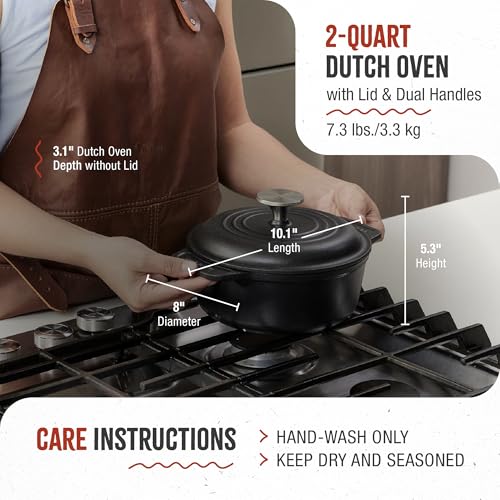 Victoria 2-Quart Cast Iron Dutch Oven with Lid and Dual Handles, Seasoned with Flaxseed Oil, Made in Colombia