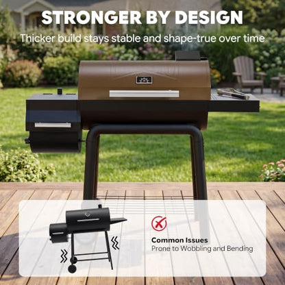 Feasto Heavy-Duty 30-Inch Charcoal Grill with Offset Smoker, Golden
